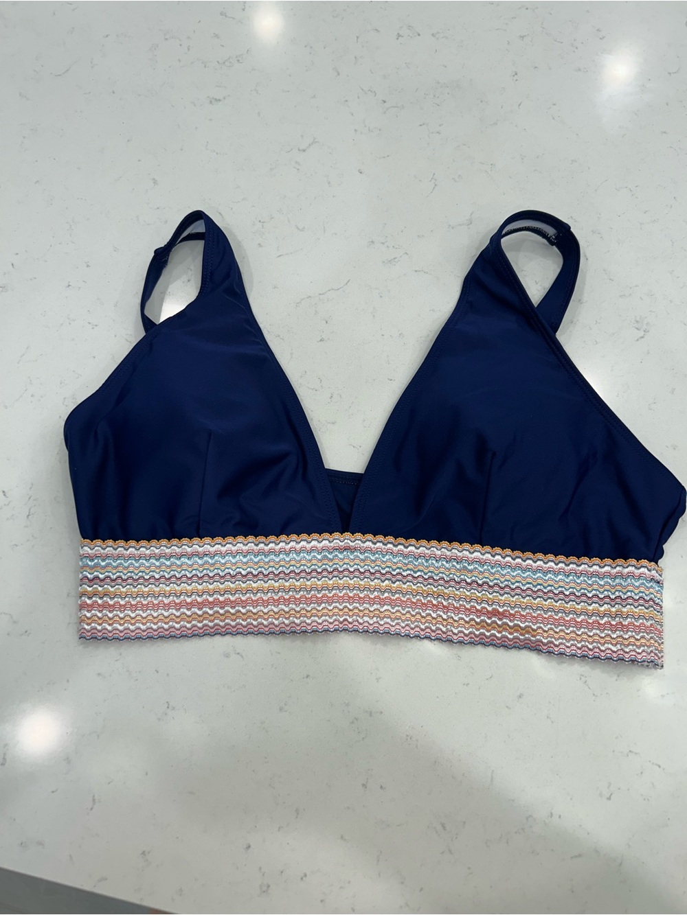 Women’s Navy Swim Bralette with Multicolor Zigzag Band
